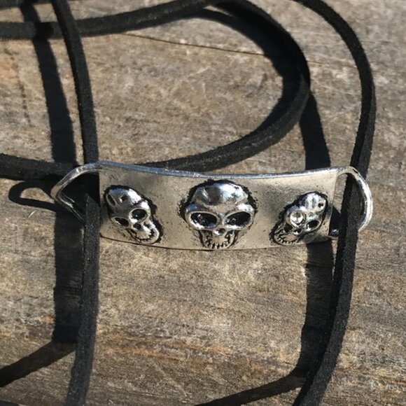 Tie Wrap Skull Silver Bracelet Cuff Yoga Boho Biker Gothic - Picture 8 of 9